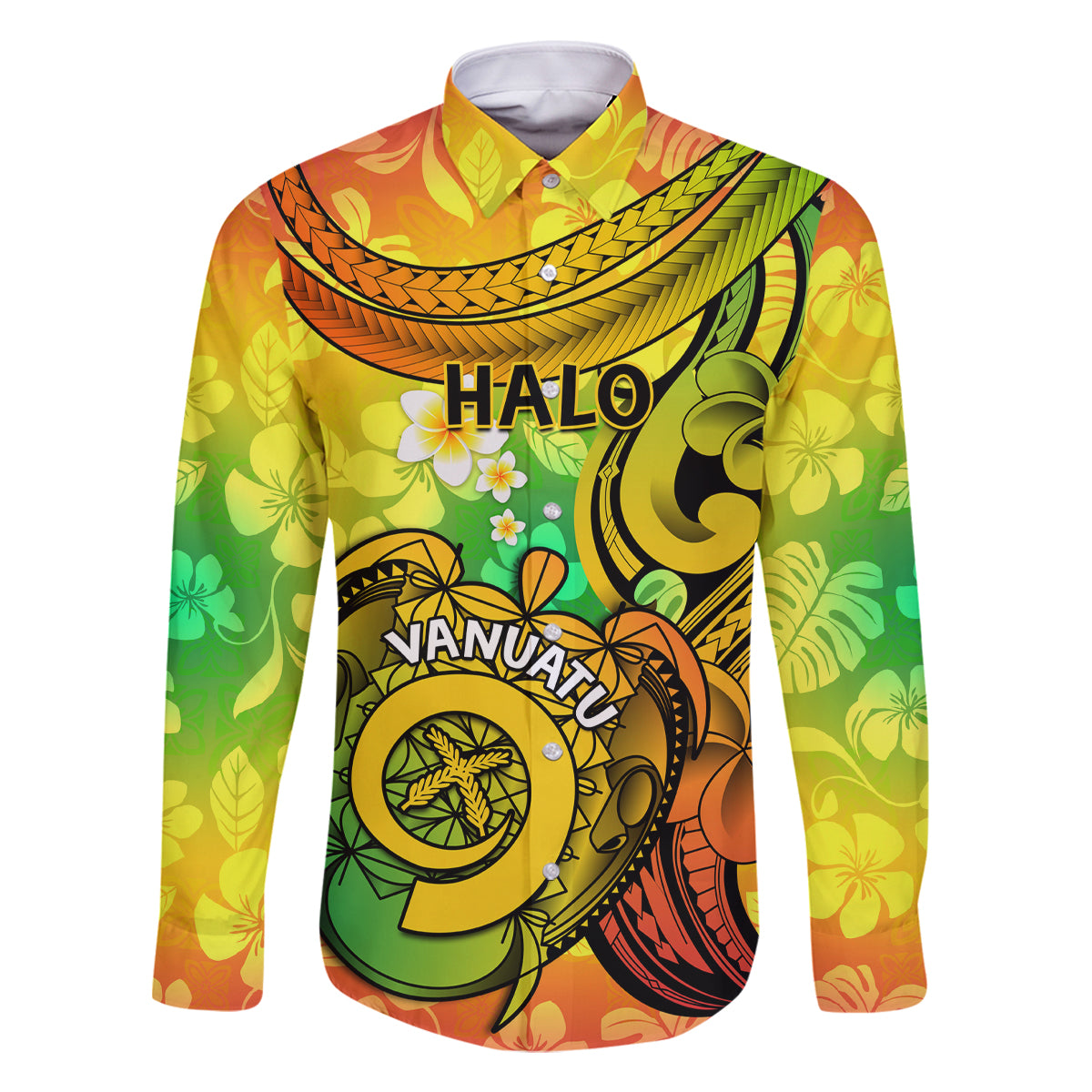 Halo Vanuatu Family Matching Tank Maxi Dress and Hawaiian Shirt Sand Drawing Turtle Polynesian Tropical Flowers LT14 Dad's Shirt - Long Sleeve Reggae - Polynesian Pride