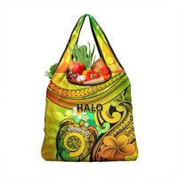 Halo Vanuatu Grocery Bag Sand Drawing Turtle Polynesian Tropical Flowers