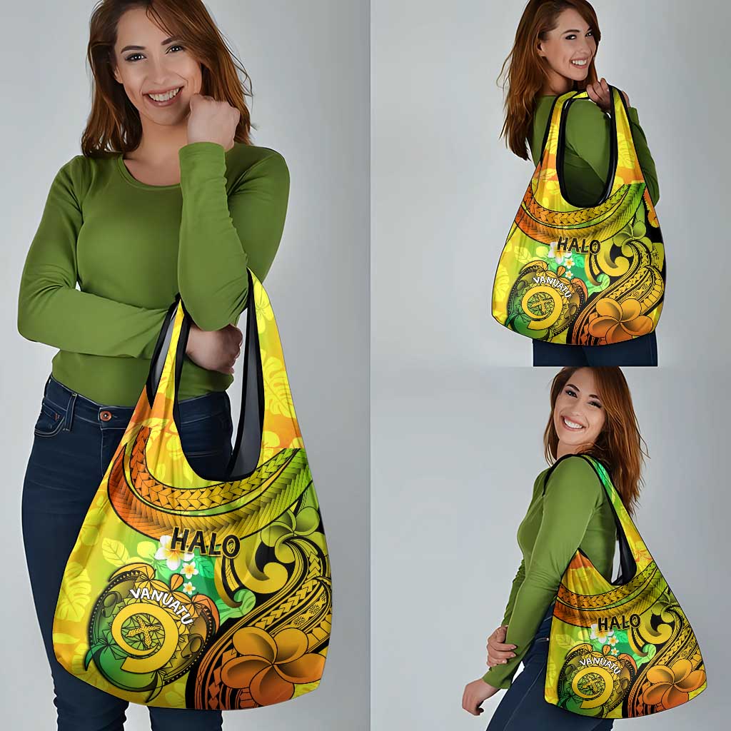 Halo Vanuatu Grocery Bag Sand Drawing Turtle Polynesian Tropical Flowers