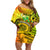 Halo Vanuatu Off Shoulder Short Dress Sand Drawing Turtle Polynesian Tropical Flowers LT14 Women Reggae - Polynesian Pride