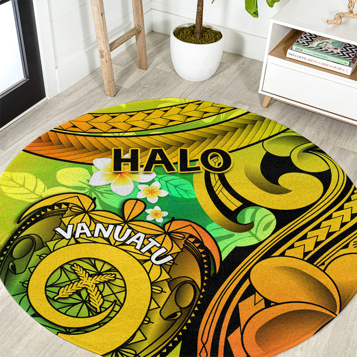 Halo Vanuatu Round Carpet Sand Drawing Turtle Polynesian Tropical Flowers LT14 Reggae - Polynesian Pride