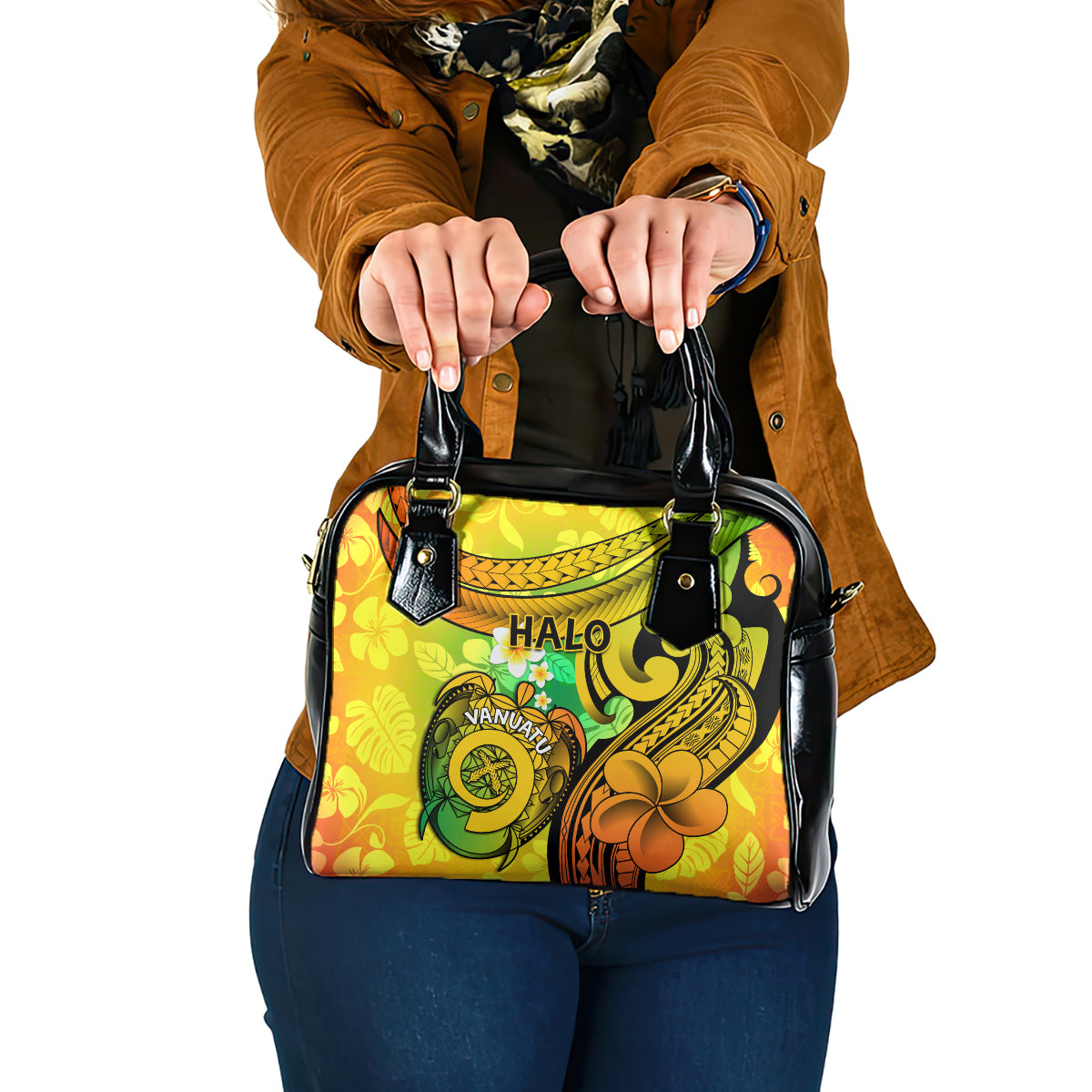 Halo Vanuatu Shoulder Handbag Sand Drawing Turtle Polynesian Tropical Flowers LT14 One Size Reggae - Polynesian Pride