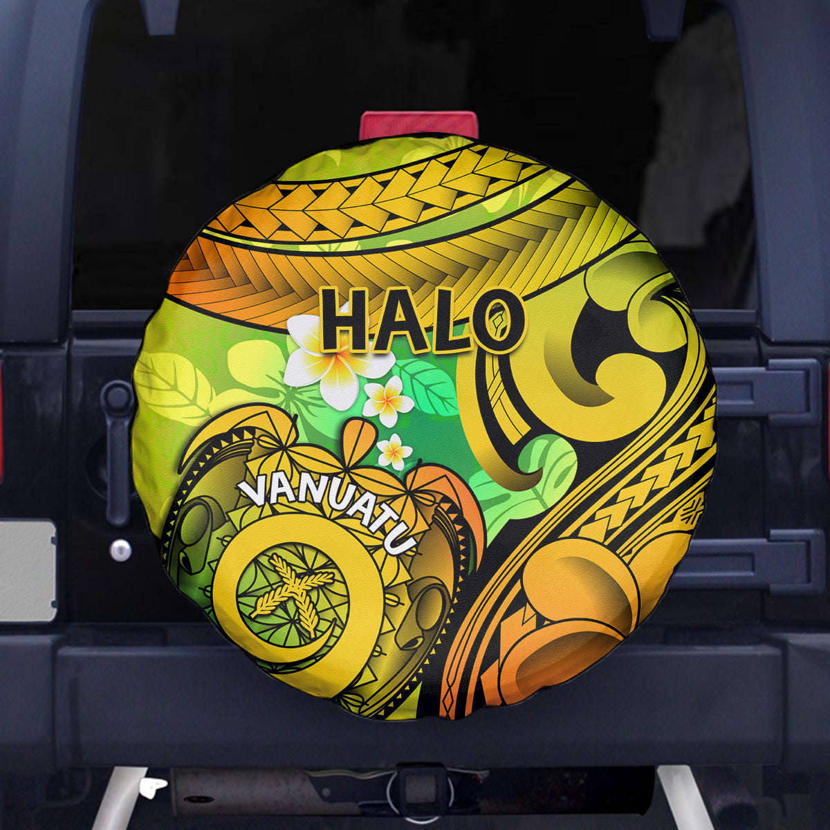 Halo Vanuatu Spare Tire Cover Sand Drawing Turtle Polynesian Tropical Flowers LT14 Reggae - Polynesian Pride