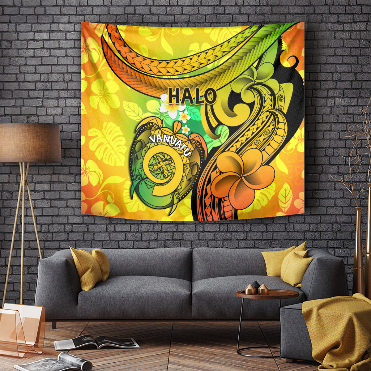 Halo Vanuatu Tapestry Sand Drawing Turtle Polynesian Tropical Flowers LT14 Reggae - Polynesian Pride