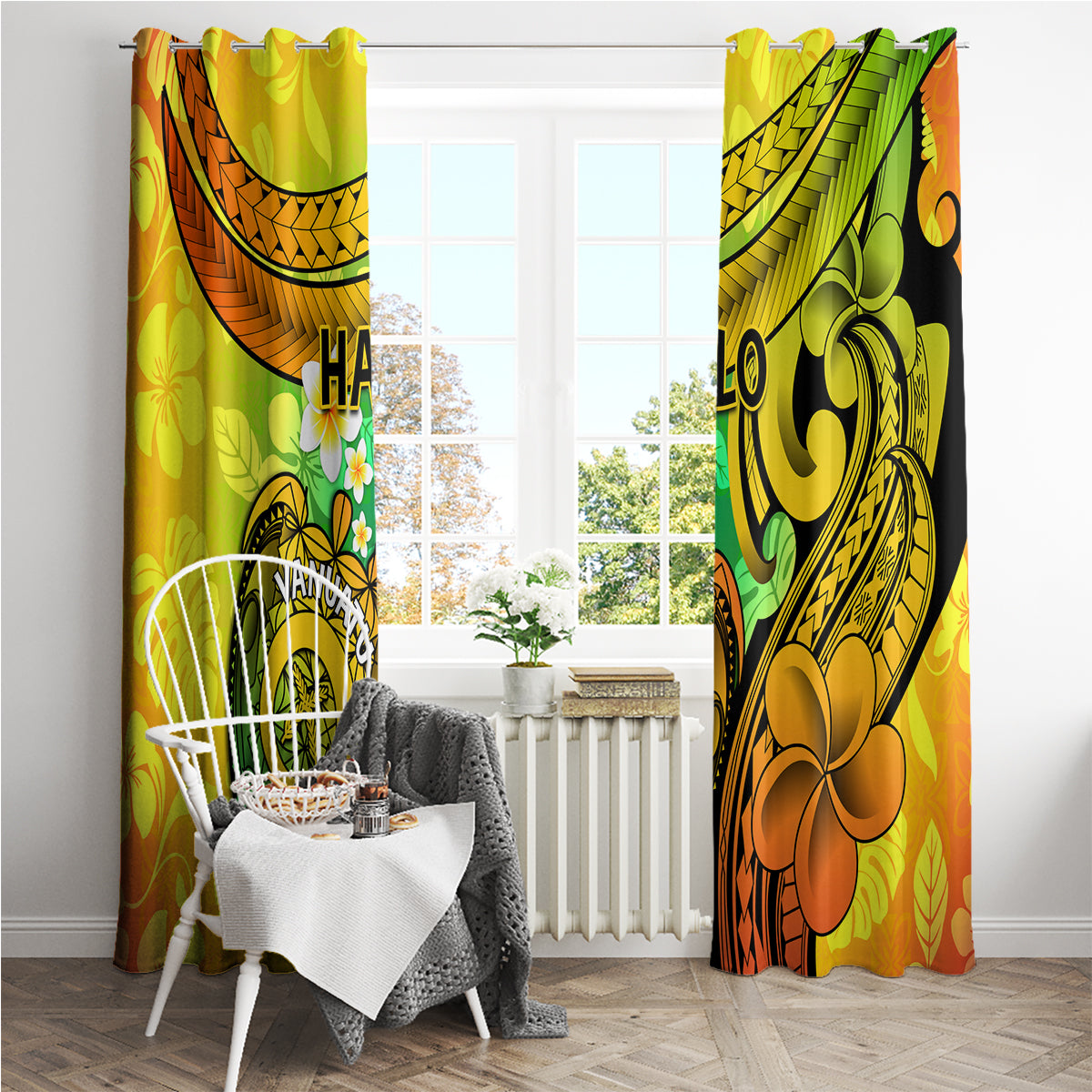 Halo Vanuatu Window Curtain Sand Drawing Turtle Polynesian Tropical Flowers LT14 - Polynesian Pride