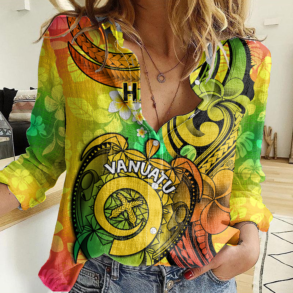 Halo Vanuatu Women Casual Shirt Sand Drawing Turtle Polynesian Tropical Flowers LT14 Female Reggae - Polynesian Pride