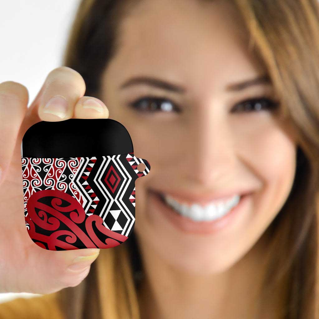 New Zealand AirPods Case Aotearoa Kowhaiwhai Mix Taniko Art - Red - Polynesian Pride