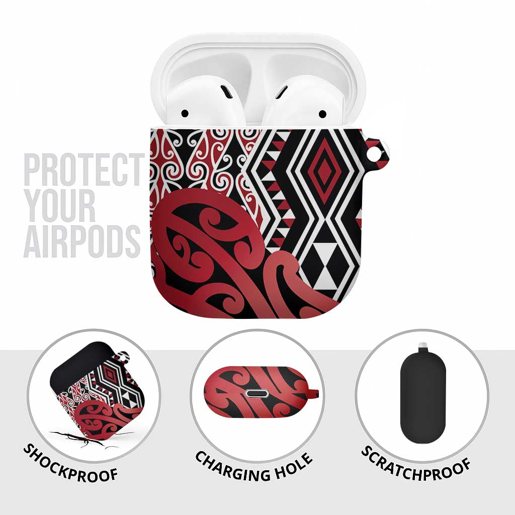 New Zealand AirPods Case Aotearoa Kowhaiwhai Mix Taniko Art - Red - Polynesian Pride