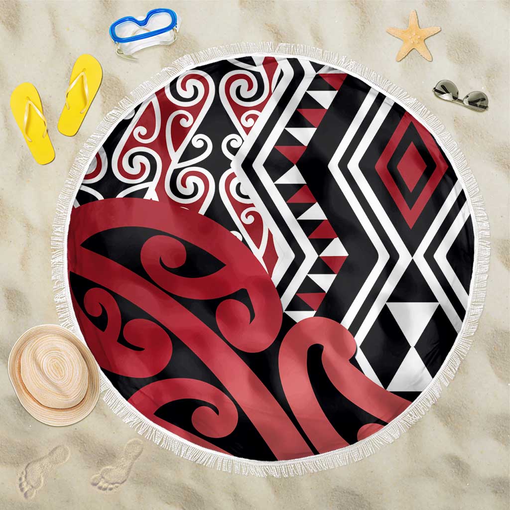 New Zealand Beach Blanket Aotearoa Kowhaiwhai Mix Taniko Art - Red