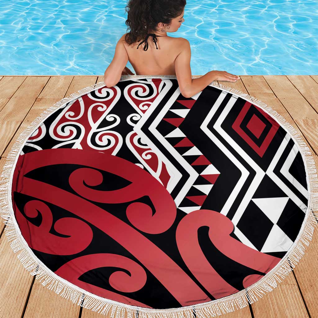 New Zealand Beach Blanket Aotearoa Kowhaiwhai Mix Taniko Art - Red LT14 - Polynesian Pride