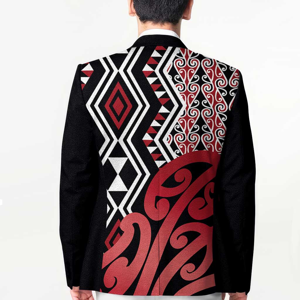 New Zealand Blazer Aotearoa Kowhaiwhai Mix Taniko Art - Red - Polynesian Pride