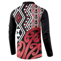 New Zealand Button Sweatshirt Aotearoa Kowhaiwhai Mix Taniko Art - Red LT14 - Polynesian Pride