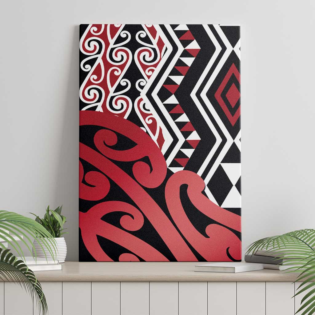 New Zealand Canvas Wall Art Aotearoa Kowhaiwhai Mix Taniko Art - Red LT14 - Polynesian Pride