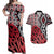 New Zealand Couples Matching Off Shoulder Maxi Dress and Hawaiian Shirt Aotearoa Kowhaiwhai Mix Taniko Art - Red