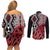 New Zealand Couples Matching Off Shoulder Short Dress and Long Sleeve Button Shirt Aotearoa Kowhaiwhai Mix Taniko Art - Red