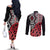 New Zealand Couples Matching Off The Shoulder Long Sleeve Dress and Long Sleeve Button Shirt Aotearoa Kowhaiwhai Mix Taniko Art - Red