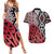 New Zealand Couples Matching Summer Maxi Dress and Hawaiian Shirt Aotearoa Kowhaiwhai Mix Taniko Art - Red