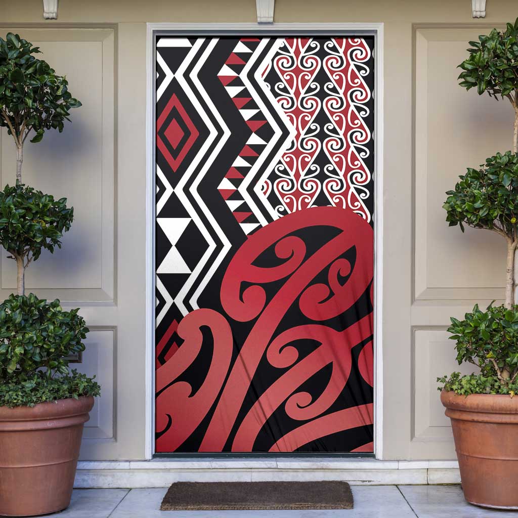 New Zealand Door Cover Aotearoa Kowhaiwhai Mix Taniko Art - Red - Polynesian Pride