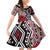 New Zealand Family Matching Off Shoulder Short Dress and Hawaiian Shirt Aotearoa Kowhaiwhai Mix Taniko Art - Red