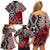 New Zealand Family Matching Off Shoulder Short Dress and Hawaiian Shirt Aotearoa Kowhaiwhai Mix Taniko Art - Red