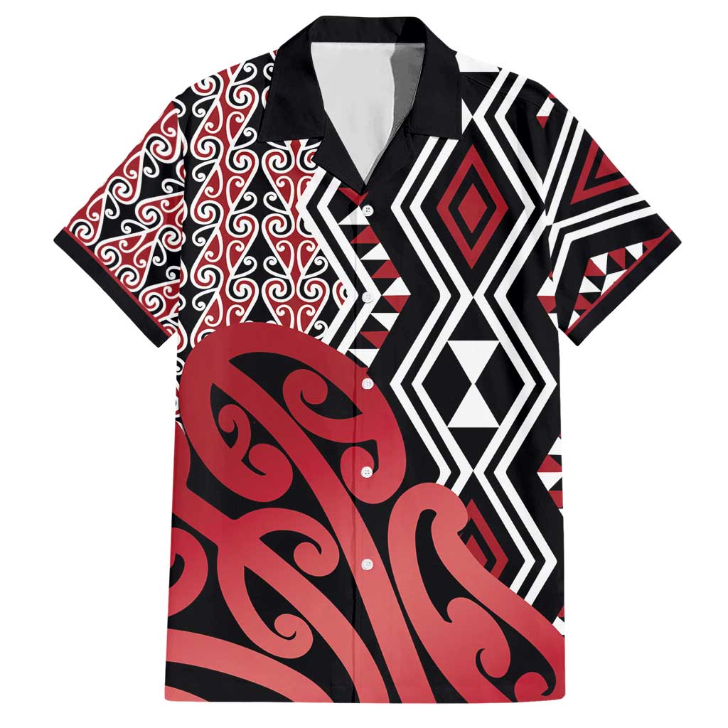 New Zealand Hawaiian Shirt Aotearoa Kowhaiwhai Mix Taniko Art - Red LT14 Red - Polynesian Pride