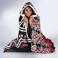 New Zealand Hooded Blanket Aotearoa Kowhaiwhai Mix Taniko Art - Red LT14 - Polynesian Pride