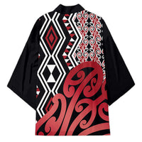 New Zealand Kimono Aotearoa Kowhaiwhai Mix Taniko Art - Red - Polynesian Pride