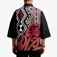 New Zealand Kimono Aotearoa Kowhaiwhai Mix Taniko Art - Red - Polynesian Pride