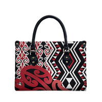 New Zealand Leather Bag Aotearoa Kowhaiwhai Mix Taniko Art - Red - Polynesian Pride