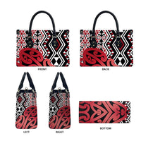 New Zealand Leather Bag Aotearoa Kowhaiwhai Mix Taniko Art - Red - Polynesian Pride