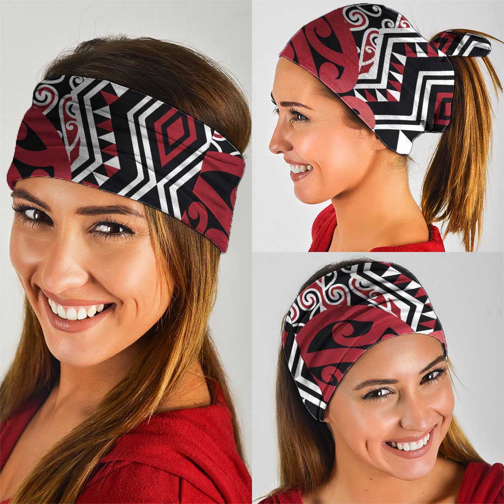New Zealand Neck Gaiter Aotearoa Kowhaiwhai Mix Taniko Art - Red - Polynesian Pride