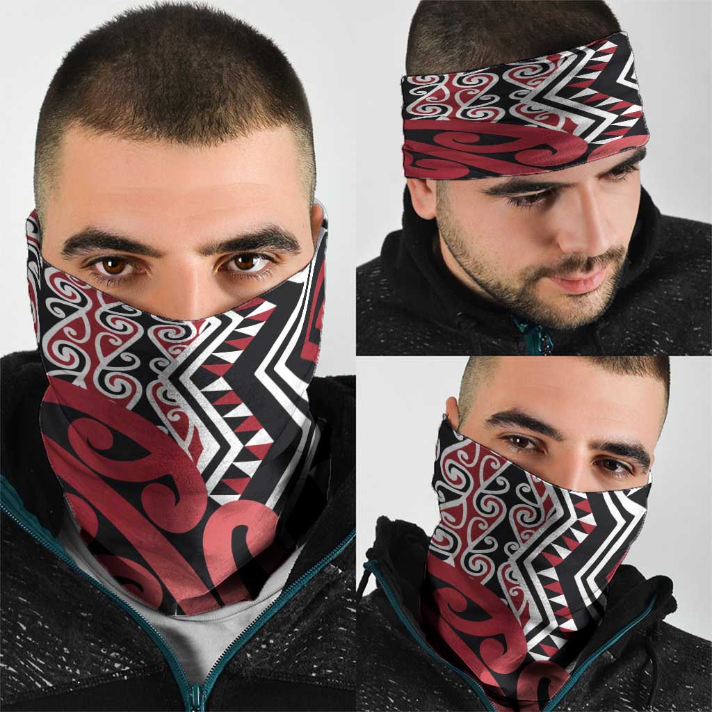 New Zealand Neck Gaiter Aotearoa Kowhaiwhai Mix Taniko Art - Red - Polynesian Pride