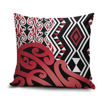 New Zealand Pillow Cover Aotearoa Kowhaiwhai Mix Taniko Art - Red - Polynesian Pride
