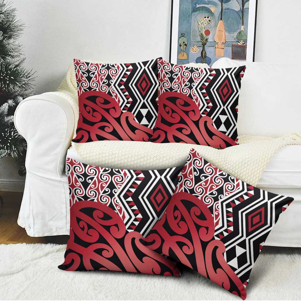 New Zealand Pillow Cover Aotearoa Kowhaiwhai Mix Taniko Art - Red - Polynesian Pride