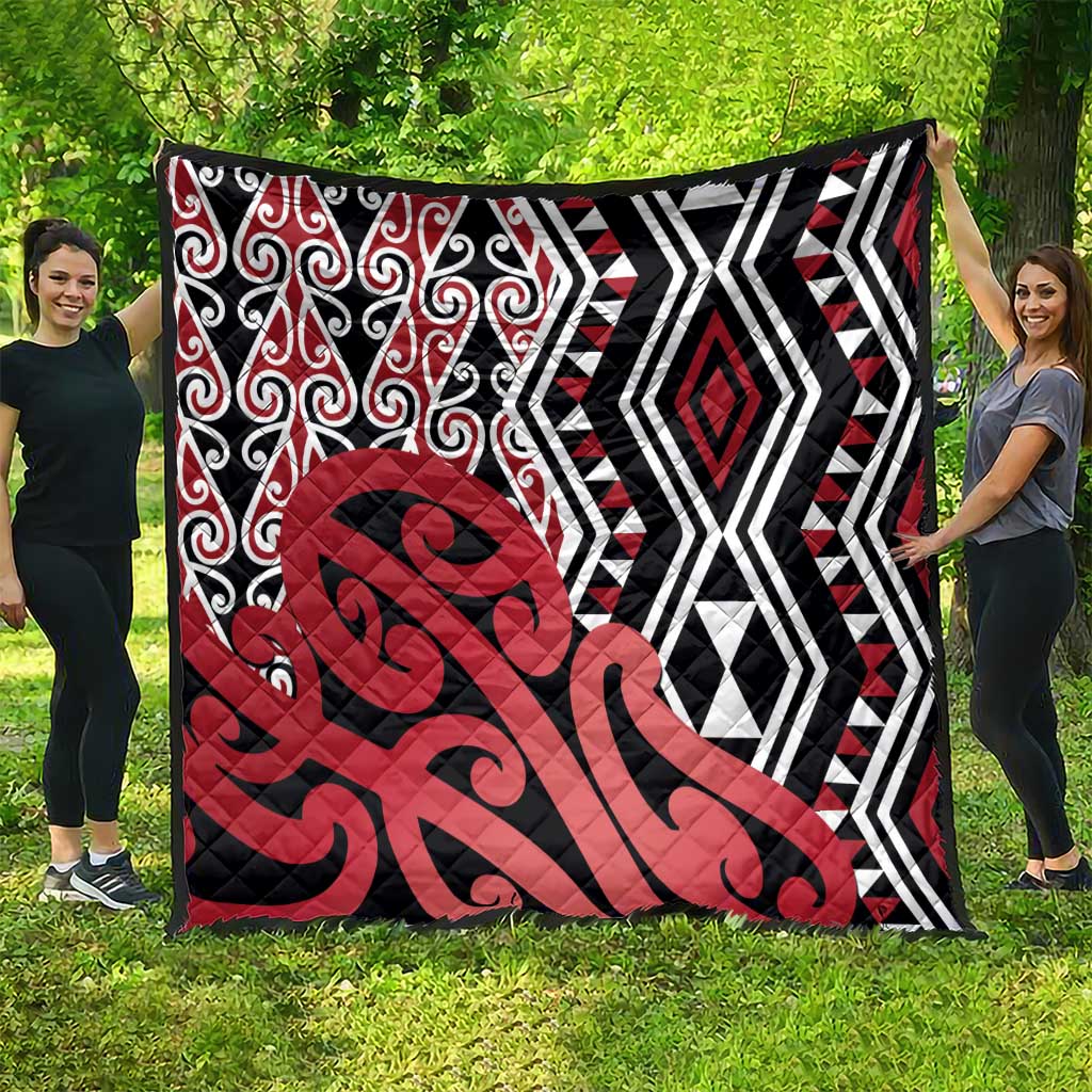 New Zealand Quilt Aotearoa Kowhaiwhai Mix Taniko Art - Red