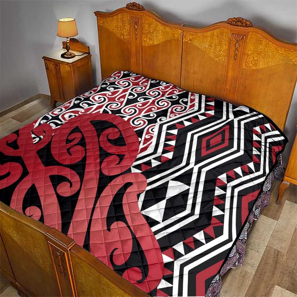 New Zealand Quilt Aotearoa Kowhaiwhai Mix Taniko Art - Red