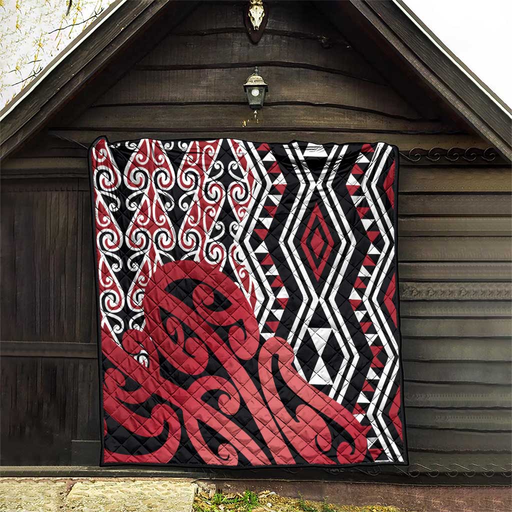New Zealand Quilt Aotearoa Kowhaiwhai Mix Taniko Art - Red