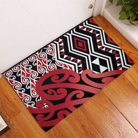 New Zealand Rubber Doormat Aotearoa Kowhaiwhai Mix Taniko Art - Red