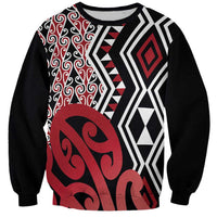 New Zealand Sweatshirt Aotearoa Kowhaiwhai Mix Taniko Art - Red LT14 Unisex Red - Polynesian Pride