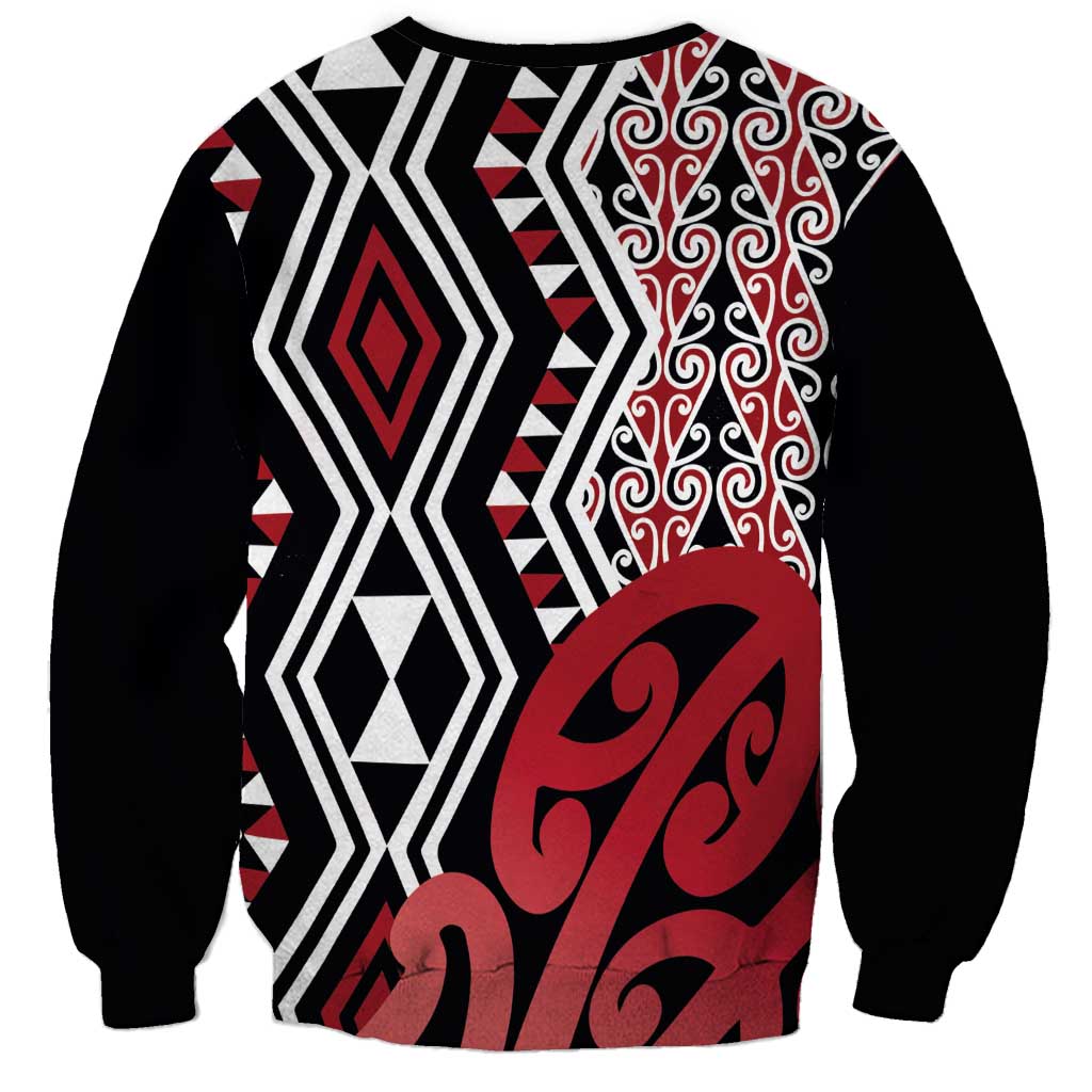 New Zealand Sweatshirt Aotearoa Kowhaiwhai Mix Taniko Art - Red LT14 - Polynesian Pride