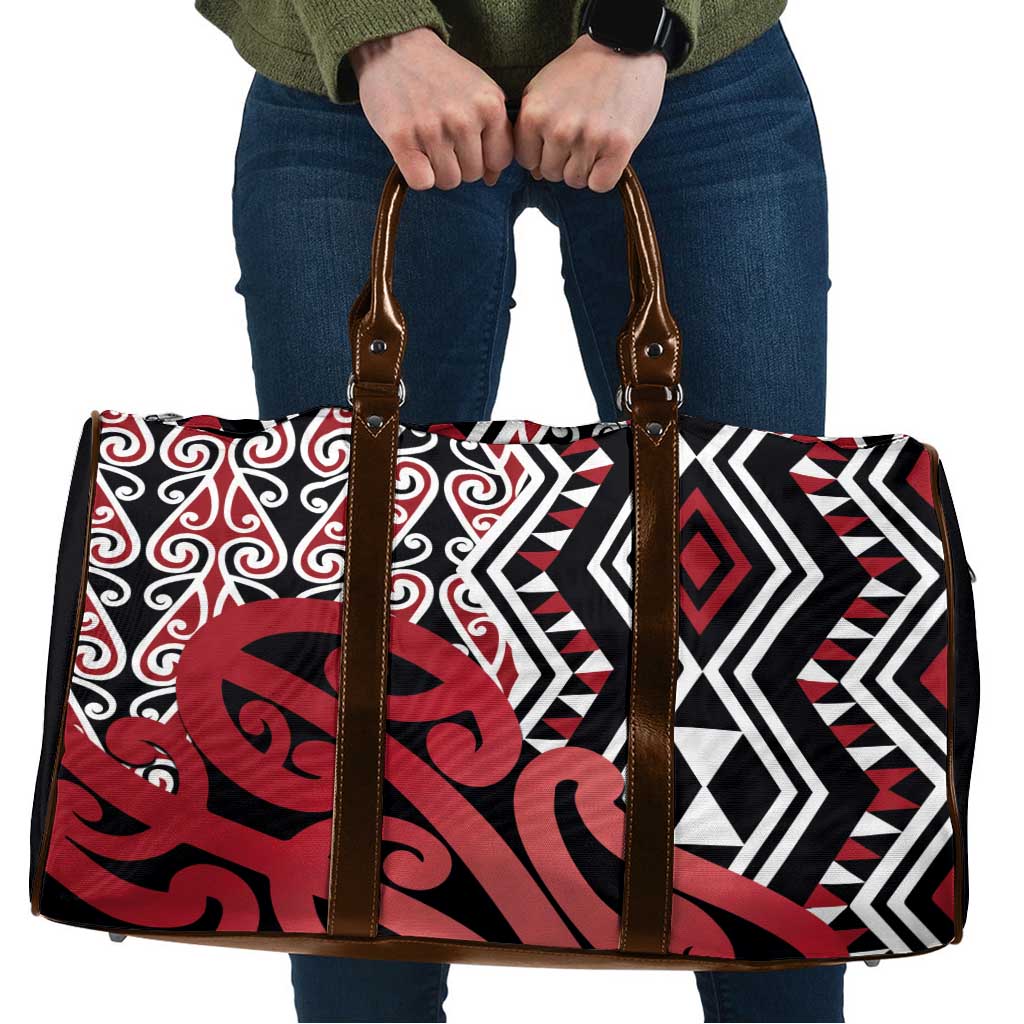New Zealand Travel Bag Aotearoa Kowhaiwhai Mix Taniko Art - Red - Polynesian Pride