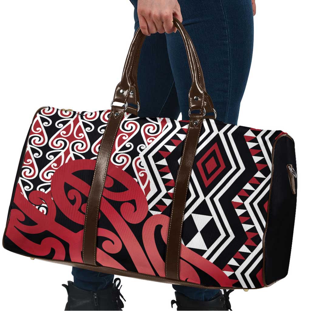 New Zealand Travel Bag Aotearoa Kowhaiwhai Mix Taniko Art - Red - Polynesian Pride
