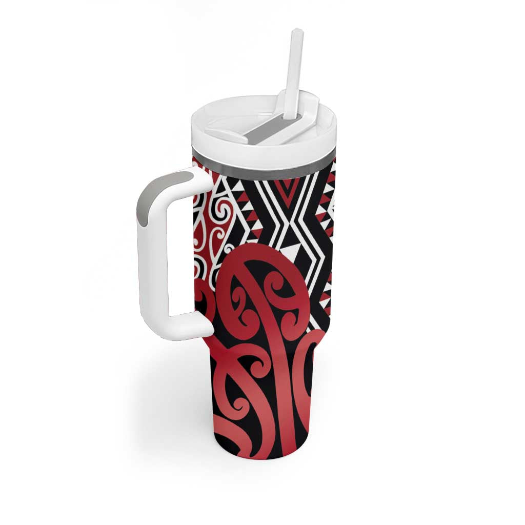 New Zealand Tumbler With Handle Aotearoa Kowhaiwhai Mix Taniko Art - Red LT14 - Polynesian Pride