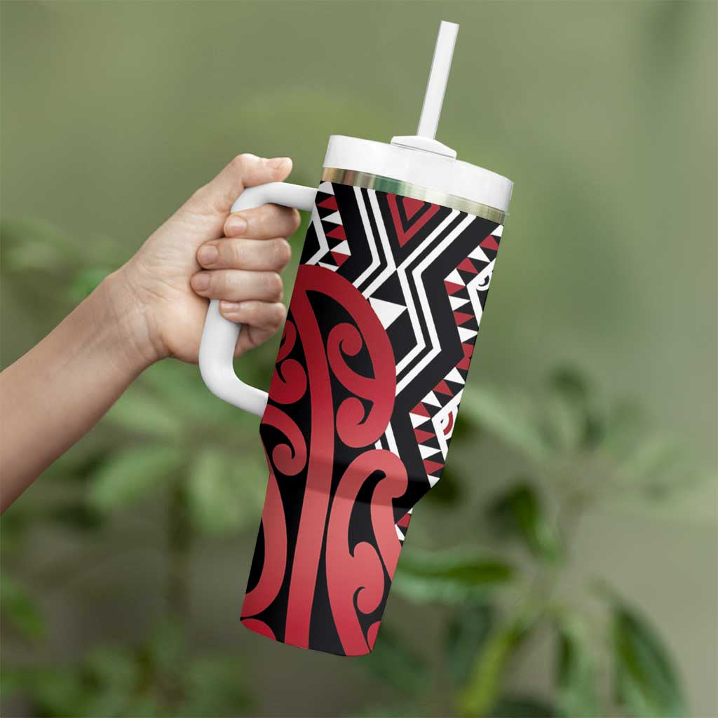 New Zealand Tumbler With Handle Aotearoa Kowhaiwhai Mix Taniko Art - Red LT14 - Polynesian Pride