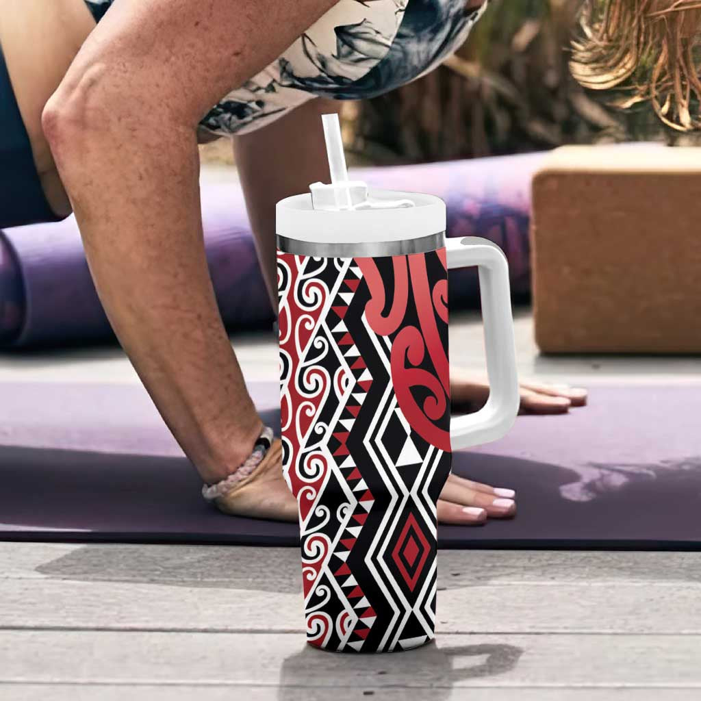 New Zealand Tumbler With Handle Aotearoa Kowhaiwhai Mix Taniko Art - Red LT14 - Polynesian Pride