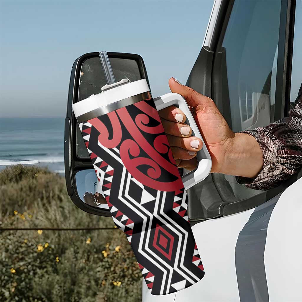 New Zealand Tumbler With Handle Aotearoa Kowhaiwhai Mix Taniko Art - Red LT14 - Polynesian Pride
