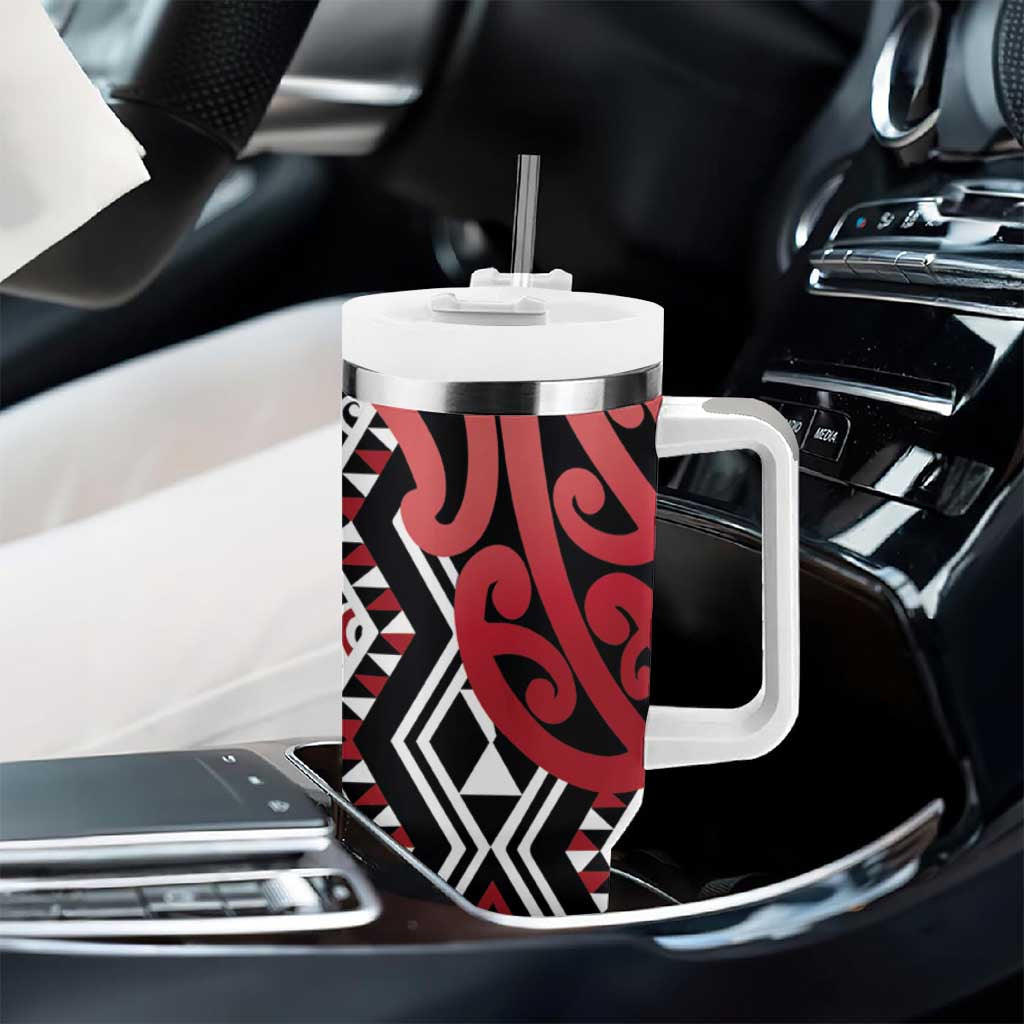 New Zealand Tumbler With Handle Aotearoa Kowhaiwhai Mix Taniko Art - Red LT14 - Polynesian Pride