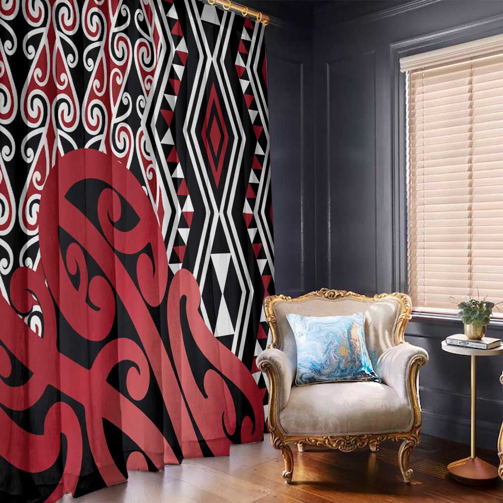New Zealand Window Curtain Aotearoa Kowhaiwhai Mix Taniko Art - Red LT14 - Polynesian Pride