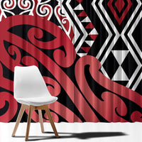 New Zealand Window Curtain Aotearoa Kowhaiwhai Mix Taniko Art - Red LT14 - Polynesian Pride