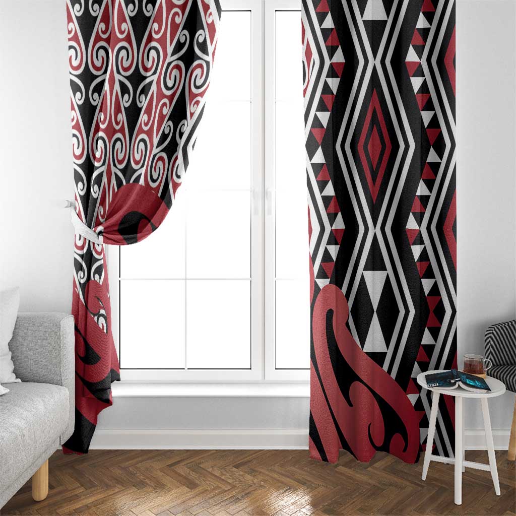 New Zealand Window Curtain Aotearoa Kowhaiwhai Mix Taniko Art - Red LT14 - Polynesian Pride